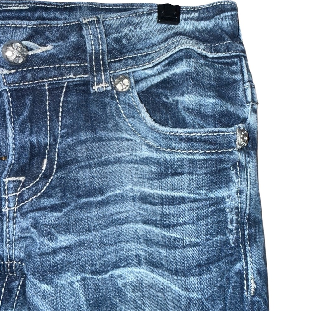 Y2K Miss Me Low Rise Boot Cut jeans Sz 27 JE5392B2L Buckle Exclusive embellished - Picture 3 of 14